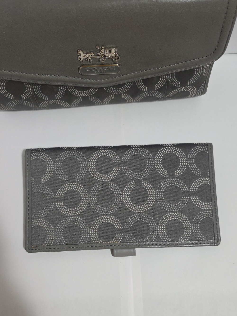 Coach Gray Signature Continental Wallet with Checkbook Holder & Silver Hardware - Picture 10 of 12